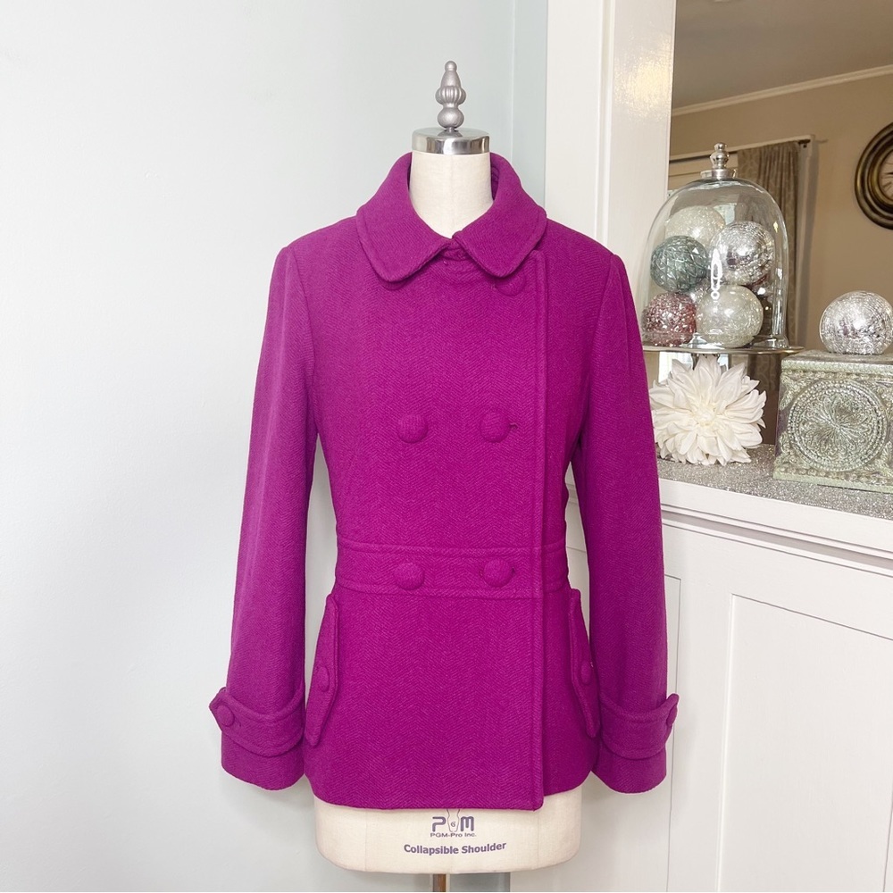 Talbots Wool Blend Peacoat Jacket Magenta Purple Peter Pan Collar Mod Retro 10p - Picture 3 of 14